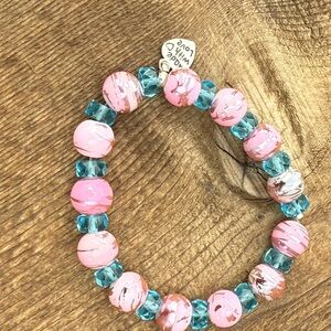 Pink dyed agates and Blue rondels Beaded Bracelet